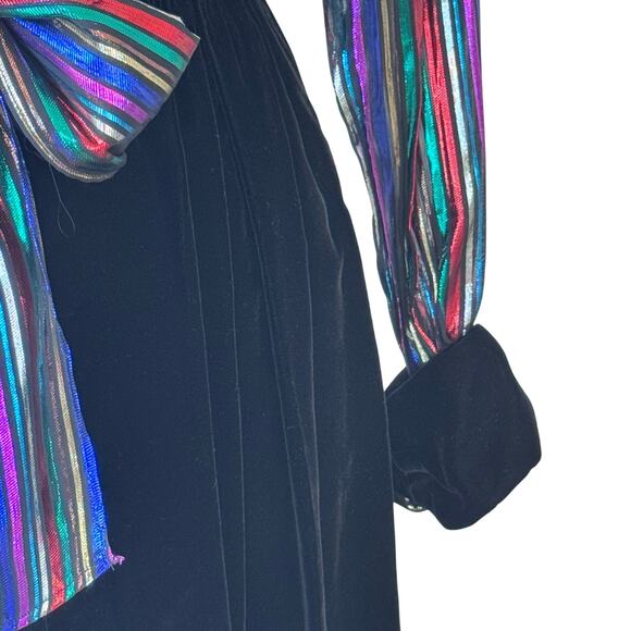 Christa New York Vintage Metallic Striped Velvet Gown Maxi Shirt Dress Size 10 - Picture 5 of 16